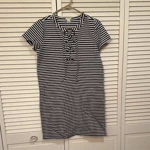 J. Crew Navy and White Striped Captains Dress with Lace Up Detail Size Small